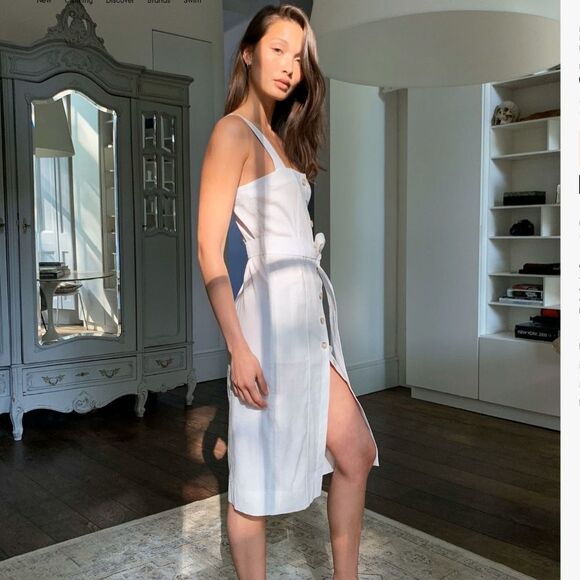 NWT Aritzia Babaton Kofi Dress Tan Linen Blend Button Front Tank Dress - Picture 2 of 11